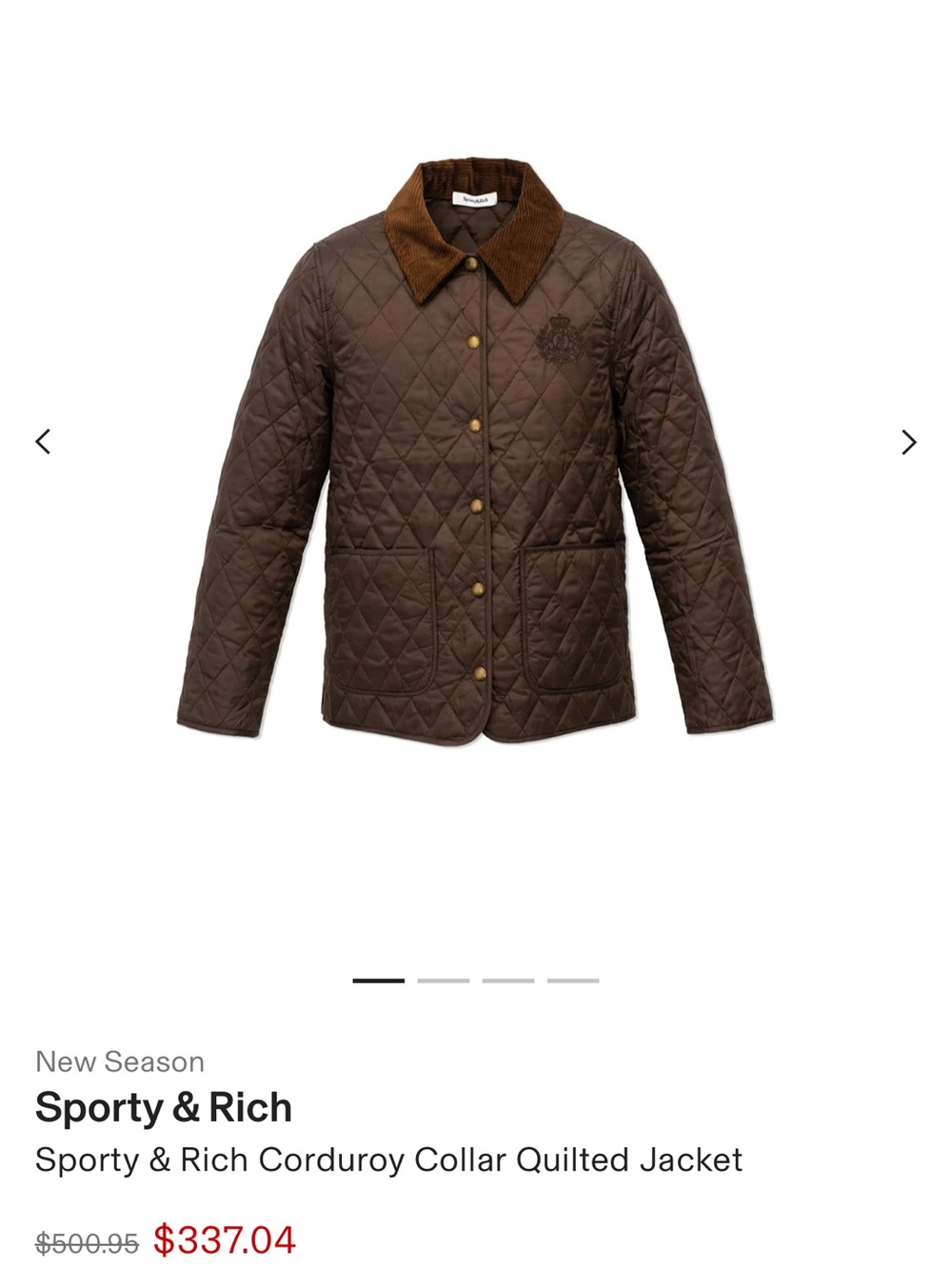 Sporty & Rich Quilted Brown Puffer Jacket with Corduroy Collar